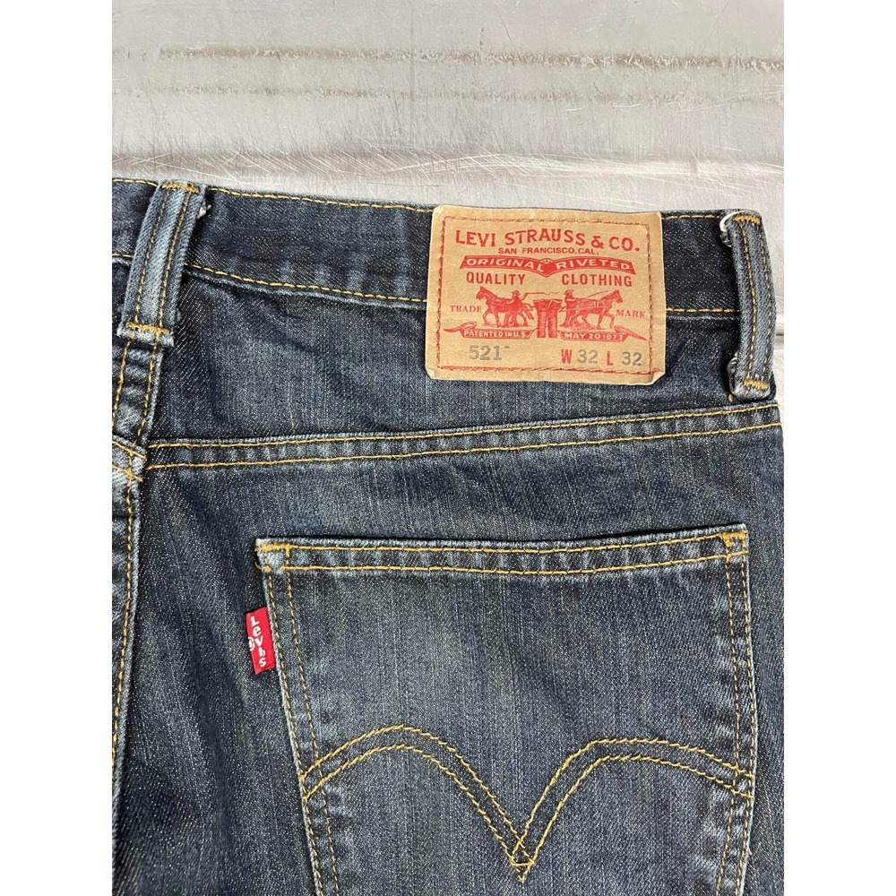 Levis 521 Jeans Slim Taper‎ Mens 32X30 Blue Dark Wash Denim 100% Cotton - Picture 13 of 14